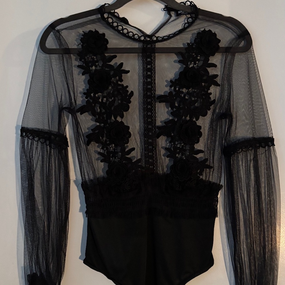 black sheer floral bodysuit